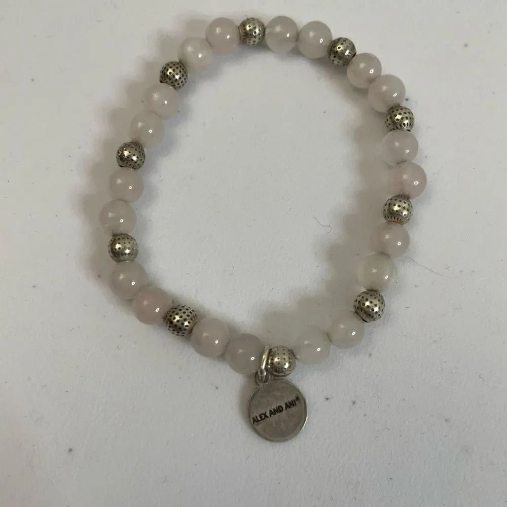 Alex and Ani| White Jade| Silver accent|Stretch bracelet
